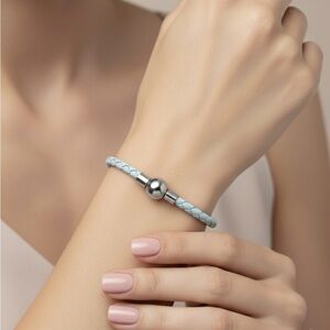 Linx Turquoise Leather Braided Cord Charm Bracelet with Magnetic Clasp